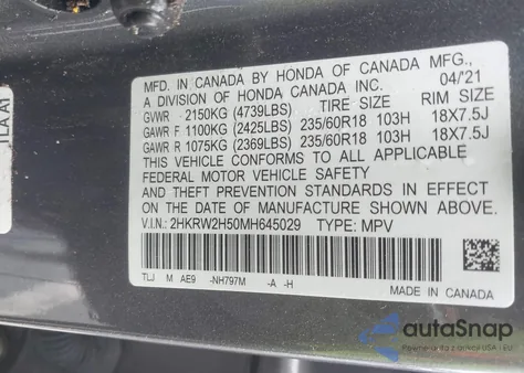 2021 Honda Cr-V Awd Ex from USA, damaged, VIN 2HKRW2H50MH645029